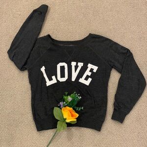 🌹Green Sleeved • “Love” Fashion Gray Fleece Pull - On Sweatshirt